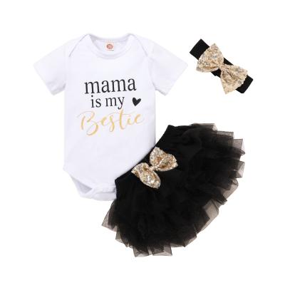 China Hot Sale Black Chiffon Lace Skirt Anti-Shrink Babies Herringbone Clothing Sets With Ruffle Baby Rompers Sets for sale