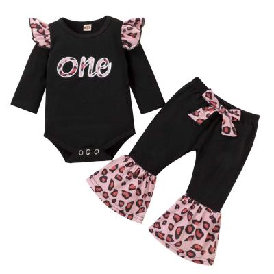 China Fashionable New Arrival Leopard Print Patchwork Bell Bottoms Baby Clothes Set Anti-Shrink for sale