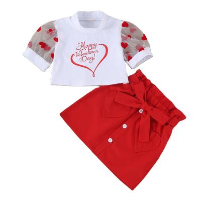 China New Arrival Net Yarn Anti-Shrink With Short Sleeves Valenline Vacation Baby Clothes Set for sale