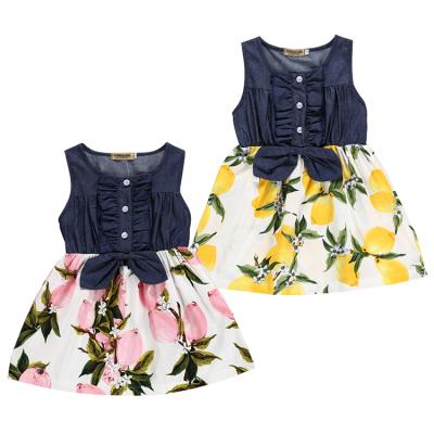 China High Quality Summer Girl's Dress Dresses Crew Neck Breathable Sleeveless Patchwork Denim Dress For 6 Year Girl Summer Beach Dresses for sale