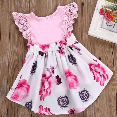 China Beautiful Model Girls Summer Dress Baby Fly Lace Viable Pink Children Casual Sleeves for sale