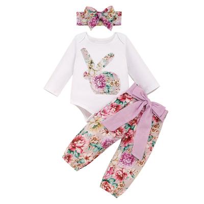 China Bulk Antibacterial Baby Clothes Bunny Pattern Long Sleeve Baby Clothes Sets Floral Easter Baby Romper Sets for sale