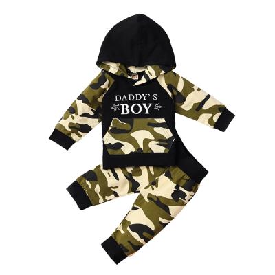 China Spring Antibacterial Cotton Material Camouflage Pattern Baby Clothes Baby Boy Comfy Hoodie Set for sale