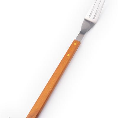 China New Design Heat Resistance BBQ Extra Long Fork and Grill Solid Stainless Steel BBQ Accessories Outdoor Fork with Wooden Handle for sale