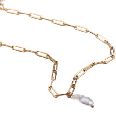 China Baroque Pearl Necklace 2021 Fashion Stainless Steel Beads Necklace Jewelry 18K Gold Rectangle Chain TRENDY French Style Statement for sale