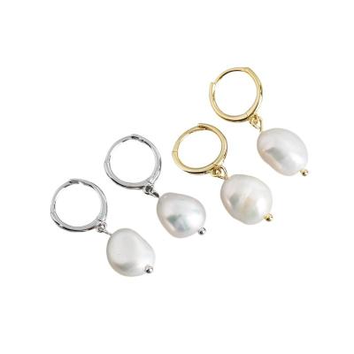 China 2022 Fashion S925 Silver Thin 18K Gold Thin Layer Freshwater Pearl Irregular Baroque Circle Drop Earrings For Women Pearl Earring Set for sale