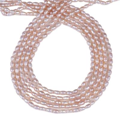 China Natural Freshwater Pink Color Shape Rice Pearl 3-4mm Freshwater Pearl Strands Jewelry Beads for sale