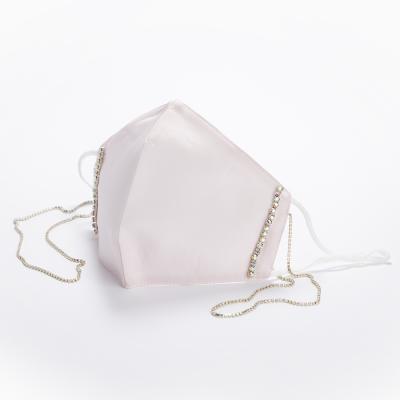 China Couturier Washable Light Pink Silk Hand Bling Facemask Quilting Rhinestone Chain for sale