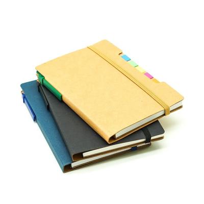 China Custom logo printed kraft paper Eco ECO sprial recycled paper notebook with pen and rubber band strap for sale