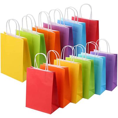 China Handmade Recyclable Assorted Colors Kraft Paper Gift Bags With Handle for sale