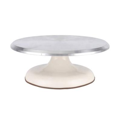 China Viable High Quality Baking Tool Alloy Mounted Cake Cream Turntable Table Stand Base Revolving Round Round Decorating Silver Metal for sale