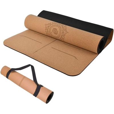 China Non-slip Line Cork Yoga Mat Eco-friendly Natural Mat Fitness Mats Custom Gym Rubber Cork Band OEM Private Label Exercise Yoga Position for sale