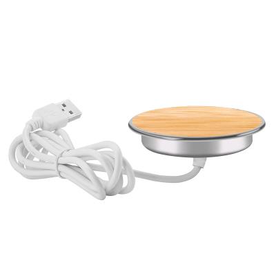 China Custom 60.7mm Grommet Built In Desktop Eco Bamboo Wireless Charger Qi 15 Radio for sale