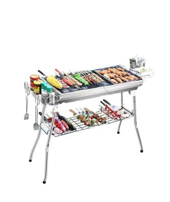 China Portable Type Outdoor BBQ Grill Stainless Steel BBQ Grill Adjustable Height Foldable Charcoal Machine for sale