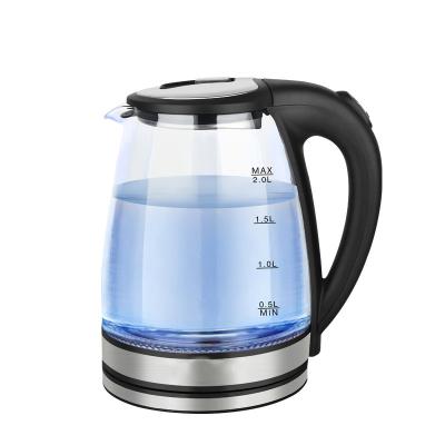 China 360 Degree Low Rotation Home Appliances 2L LED Automatic Blue Light Electric Glass Kettle for sale