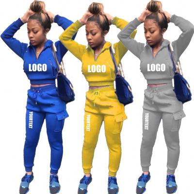 China QUICK DRY S-XXL Wholesale Women Custom Logo Jogging Hoodie Set Of 2 Piece Fitness Sports Pullover Zipper Pants Tracksuit Sweatshirts for sale