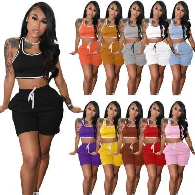 China 2021 Women's QUICK DRY Two Piece Jogging Shorts Sets Tank Tops Women 2 Piece Biker Shorts Set for sale