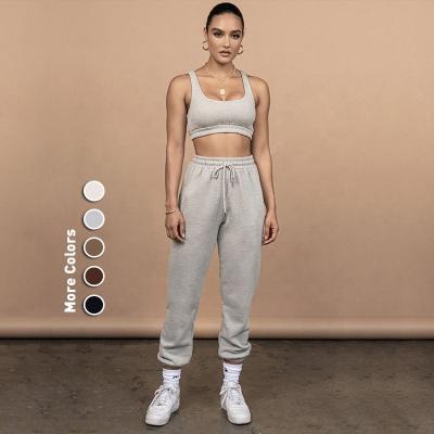 China QUICK DRY Women's Gym Crop Top 2 Piece Women's Top Fitness Pullover T-shirt Plain Crop Top Set Crop Top Two Piece Pants Set for sale