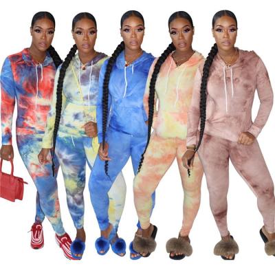 China 2021 Anti-Wrinkle Lady Print Long Sleeve Casual Hooded Sweatshirt And Pencil Pants Drops Women 2 Piece Set for sale