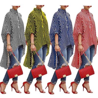 China New Coming Viable Vintage Women T-shirts Striped Printed Long Sleeve Tops Long Blouse Supplier from China for sale