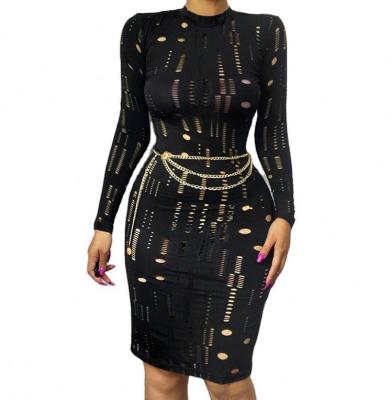 China 2021 Jacquard Bag Butt Solid Color Bodycon Dress Autumn Regular Hollow Long Sleeve Women Dress for sale