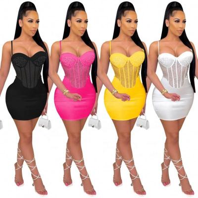 China Summer Women Ladies S-2XL Vestidos Largo Rhinestone Bodycon Breathable Party Mini Even Dress for sale