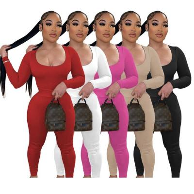 China Ladies QUICK DRY Gym Fashion Sweatsuit Long Sleeve Tops Autumn Solid Tight Women Pants Two Piece Set for sale