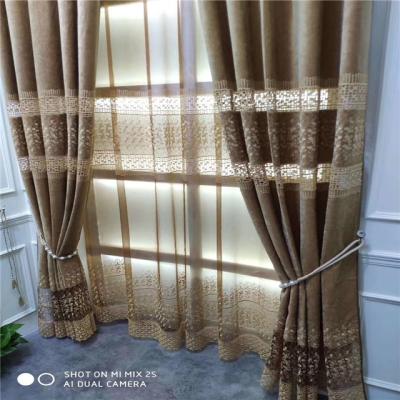 China Chenille Blackout Air-woven Flower Pattern Embroidered Embroidery Water Soluble Curtain Blue Brown For Hotel Living Room Or Home for sale