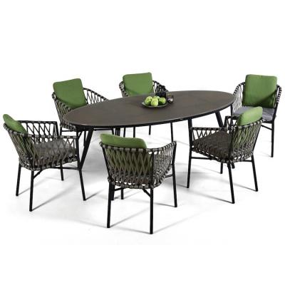 China Garden Table And Chairs Modern Patio Restaurant Dining Furniture Set Woven Outdoor Rope Garden Table And Chairs for sale