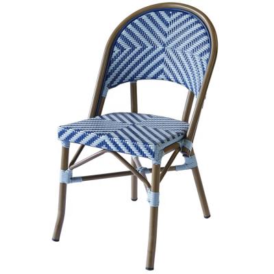 China Vintage Outdoor Blue Aluminum Balcony Time Classic Furniture Cane Chair Armrest Rattan Wicker Outdoor Garden Chairs for sale