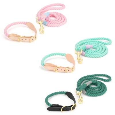 China Personalized Ombre Leash and Cotton Rope Dog Collar 100% Soft Organic Dog Collars and Leash Set Luxury Pet Accessories for sale