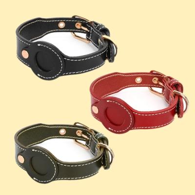 China Customized Hot Selling Genuine Vegetable Leather Pet Accessories Cat Airtag Dog Collar Holder Air Tag Dog Collar for sale