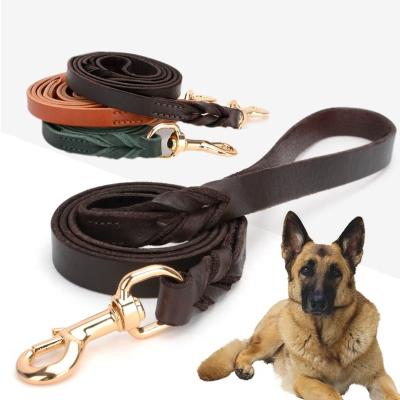 China High Quality Braided Cowhide Dog Leash German Shepherd Custom Leather Dog Training Lead Dog Accessories for sale