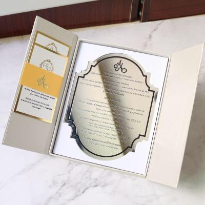 China Europe Embossing Acrylic Hardcover Mirror Box Wedding Invitation for sale