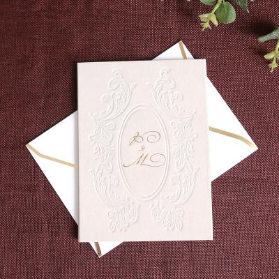 China Europe Factory Price Custom Made Invitations Hardcover Luxury Wedding Foil Velvet Blind Invitation With Envelope for sale