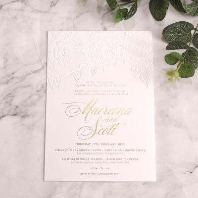 China Tropical Flowers Europe Foil Blind Wedding Invites Custom Gold Foil Invitation Destination Wedding Wedding Invitation for sale