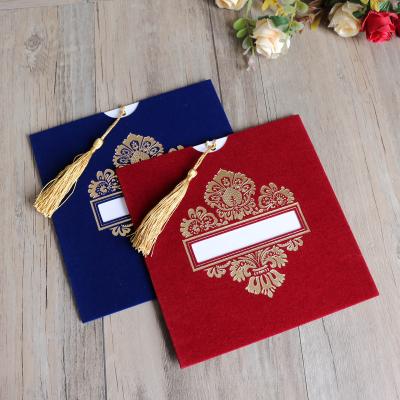 China Europe Velvet Top Pocket With Card , Tassel Wedding Invitation Card Invitation Mariage for sale