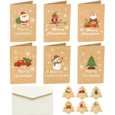 China Handmade Europe Kraft Paper Greeting Cards Card with Envelope and Cartoon Stickers for Merry Christmas for sale