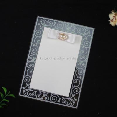 China European Style Elegant Wedding Pearl Bow Acrylic Wedding Card Greeting Invitation With Envelope for sale