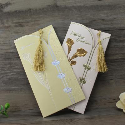 China Affordable Wholesale Africa Flower Gold Ivory Printing Laser Cut Rectangle Wedding Invitation Card for sale