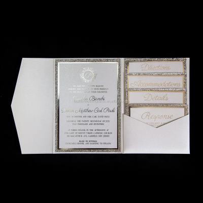 China Luxury Europe Glitter Folding Pocket Wedding Invitation for sale