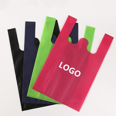 China Reusable Multi Color Recycled Fabric Shopping Vest Bags Grocery Tote Bag For Supermarket Goods Heavy Duty Custom Logo Printing for sale