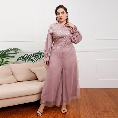 China European and American plus size women's pink temperament one-piece pants hanging large size high waist wide-leg loose pants for sale