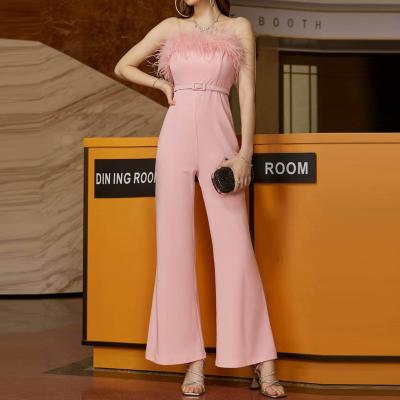 China Foreign trade women's breathable dress wrapped in chest Mao Mao neck dress pants overalls fashion thin overalls in summer for sale