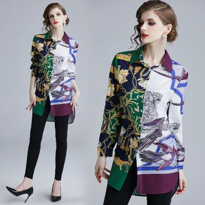 China Fashion breathable shirt printing European and American lapel print long sleeve shirt fashion slim fit irregular printing for sale