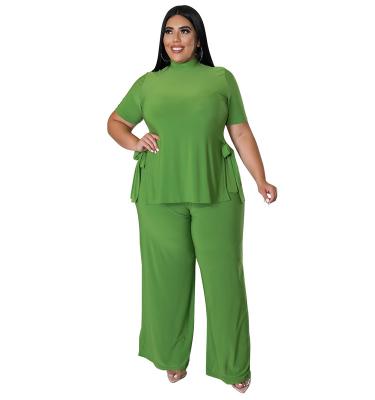 China Plus Size Plus Size Fashion Suit Women's Solid Color Strap Casual Suit Short Sleeve Pants Suit Fashion Slim Plus Size Border Women for sale