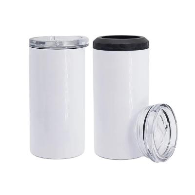 China Sustainable wholesale 15oz stainless steel double wall sublimation can coolers tumbler with dual lid for sale