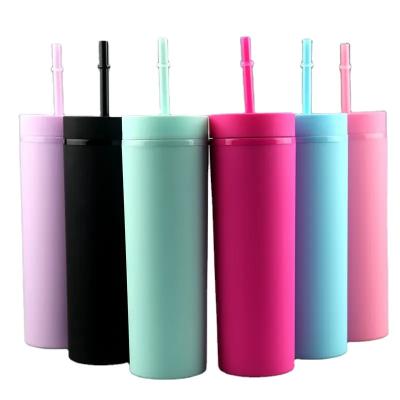 China Sustainable 16oz 22oz Skinny Matte Acrylic Skinny Plastic Tumbler With Straw for sale