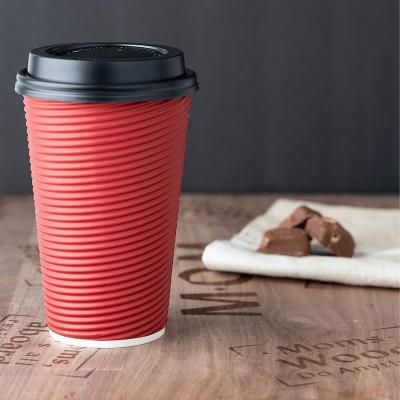 China Factory Price Disposable Customized 8-16oz Insulated Printed Corrugated Wall Coffee Ripple Wallpaper Cups for sale