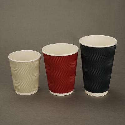 China Wholesale Disposable Customized Printing 8-16oz Insulated Corrugated Wall Coffee Ripple Wallpaper Cups for sale